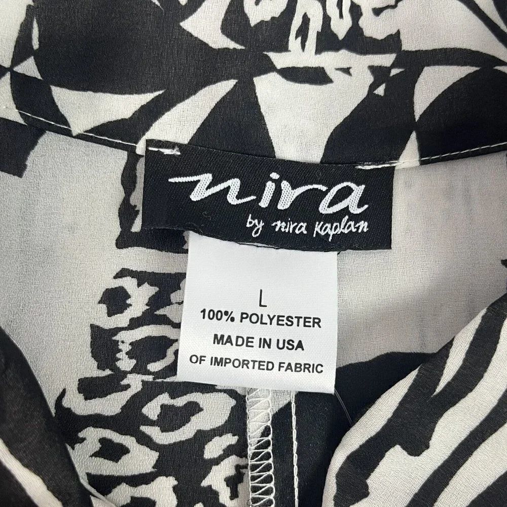 Nira Kaplan Open Front Duster Semi Sheer Cover Up Black White Floral Large - Picture 11 of 12